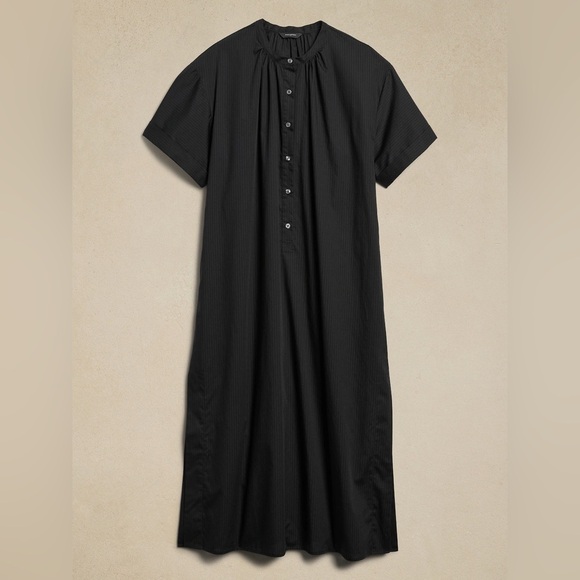 AS IS! BANANA REPUBLIC BLACK POPLIN KAFTAN MAXI DRESS - SIZE XL - Picture 4 of 5